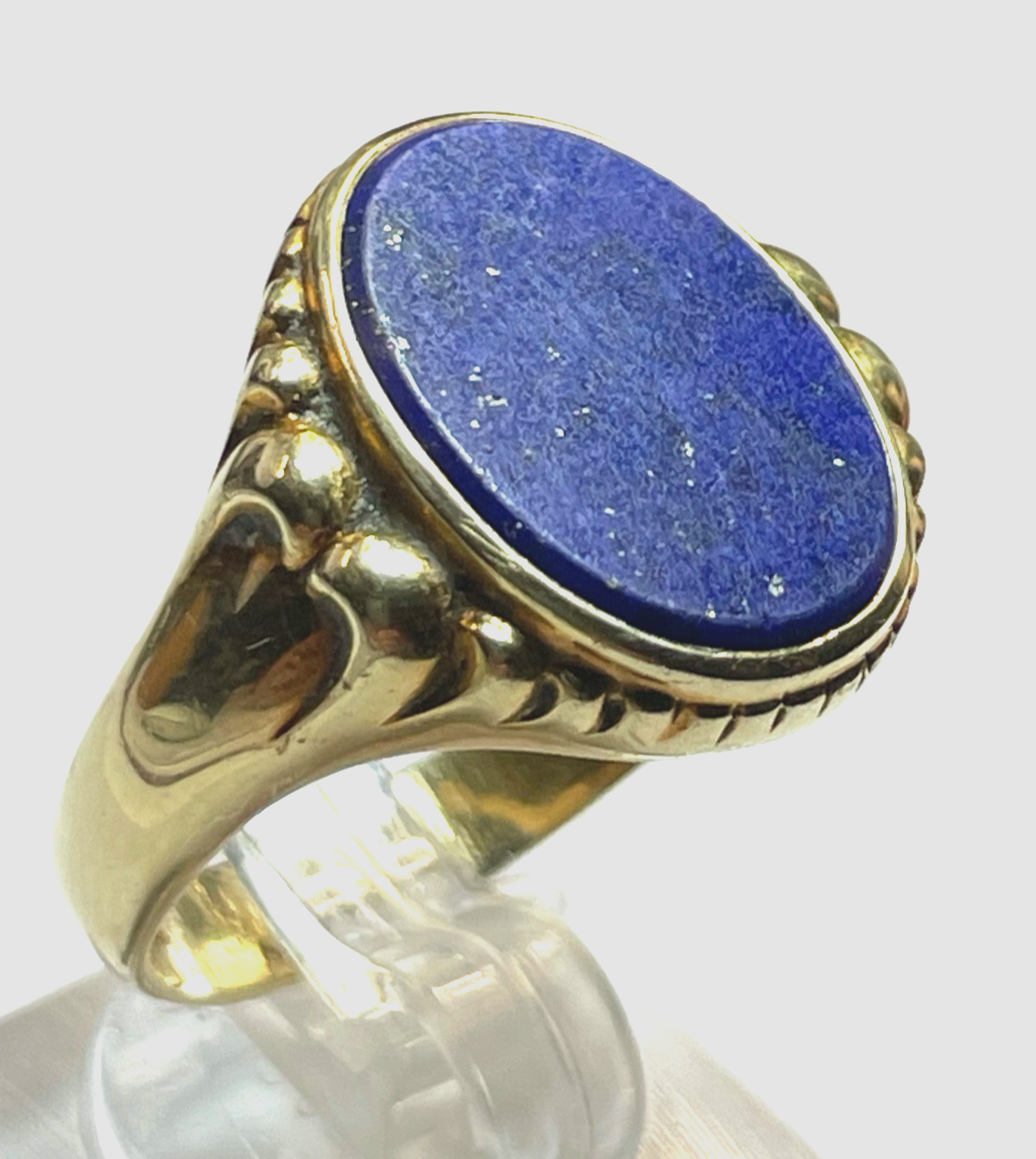Antik 585 Gold 14 K Herrenring Ring Siegelring Lapislazuli Platte Ø 21 mm RG 668