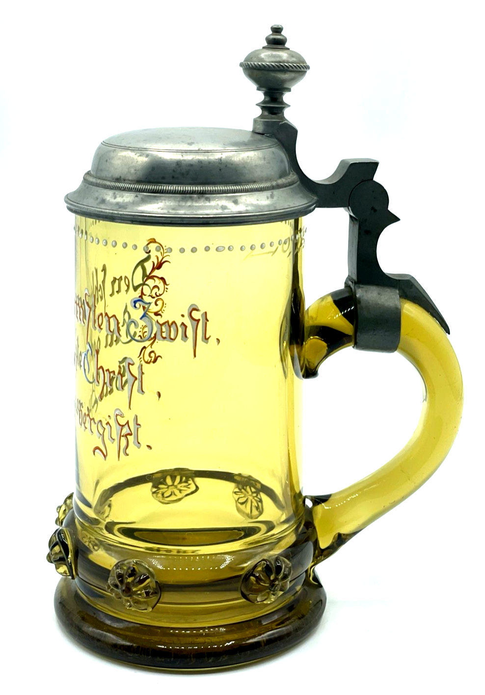 Damen Historismus Glaskrug Zinn Deckel Bierkrug Noppen Kaltemaille 0,25 Ltr.1