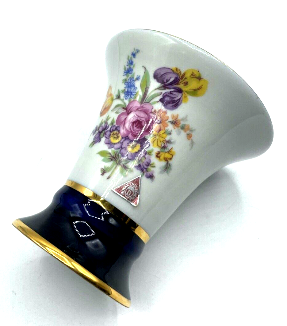 Dachbodenfund attraktive alte Royal Dux Porzellanvase Trichtervase Kobalt Blumen1