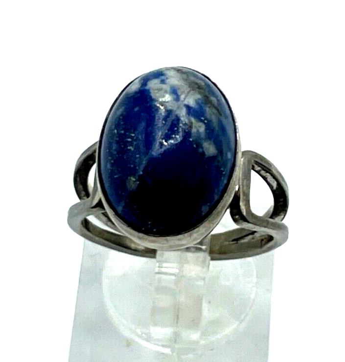 Vintage solider 925 Silber Ring Sodalith massiv Ø17mm RG54 Handarbeit midcentury7