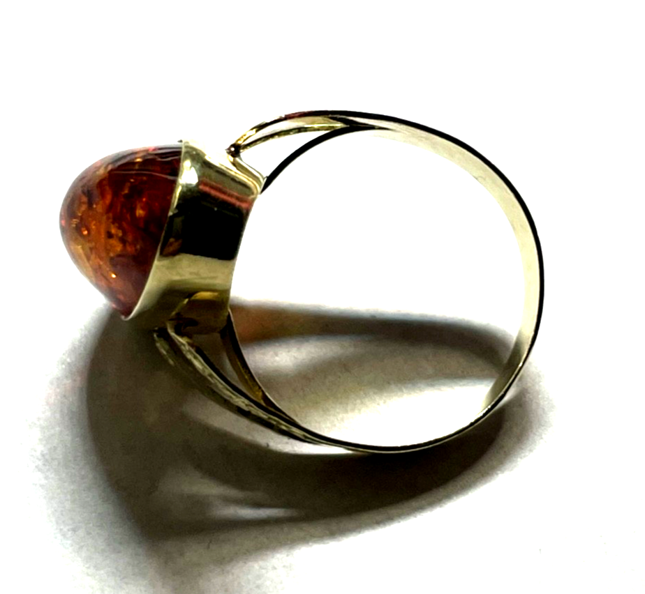 Vintage wunderschöner 333 Gold 8K Ring Bernstein Cabochon Ø 18 mm RG 57 Juwelier5