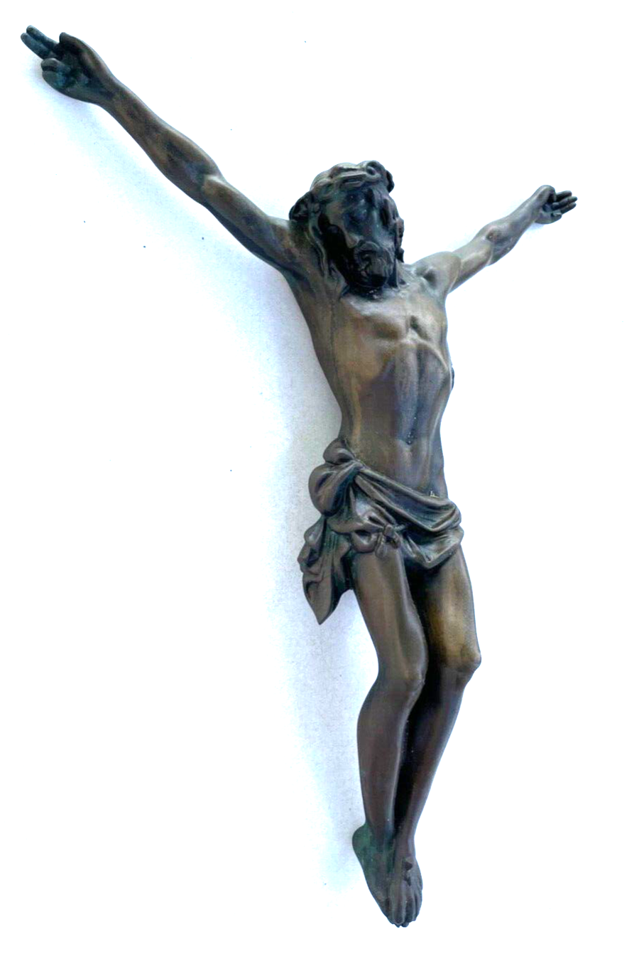 Grab Stein oder Kreuz Figur Jesus Inri massive Bronze vintage H 43  B 36 cm7