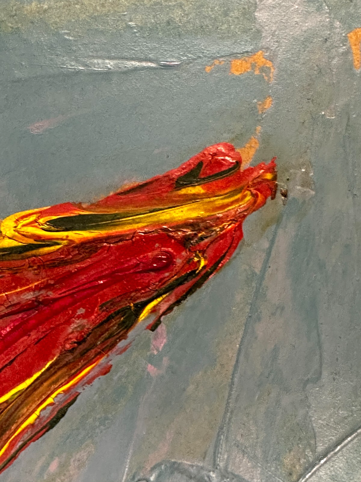 Bohumil Samuel Kečíř – Rote Blüte in Vase – pastose Spachtelmalerei -gerahmt7