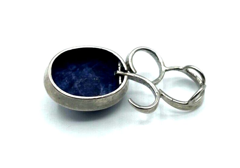 70er J Design 925 Silber Anhänger Handarbeit Lapislazuli Cabochon Amulett L 40mm4