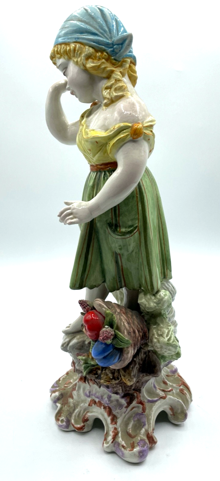 Antik große Porzellan Figur handbemalt aus Italien H 31,5 cm Mädchen Obstkorb6