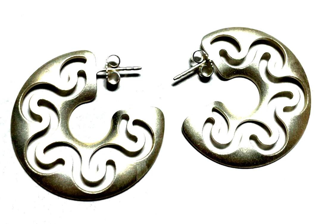 Moderne  925 Sterling Silber Ohrringe Ohrstecker groß Durchbruch Dekor Ø 33 mm0