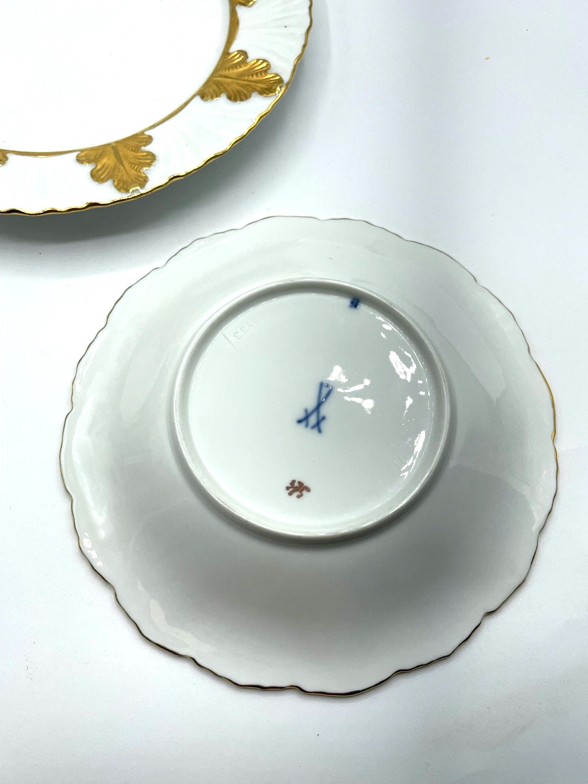 Antik Meissen Porzellan Gedeck I. Wahl Eichenlaub Gold Sammeltasse 3tlg. 1A Zust7