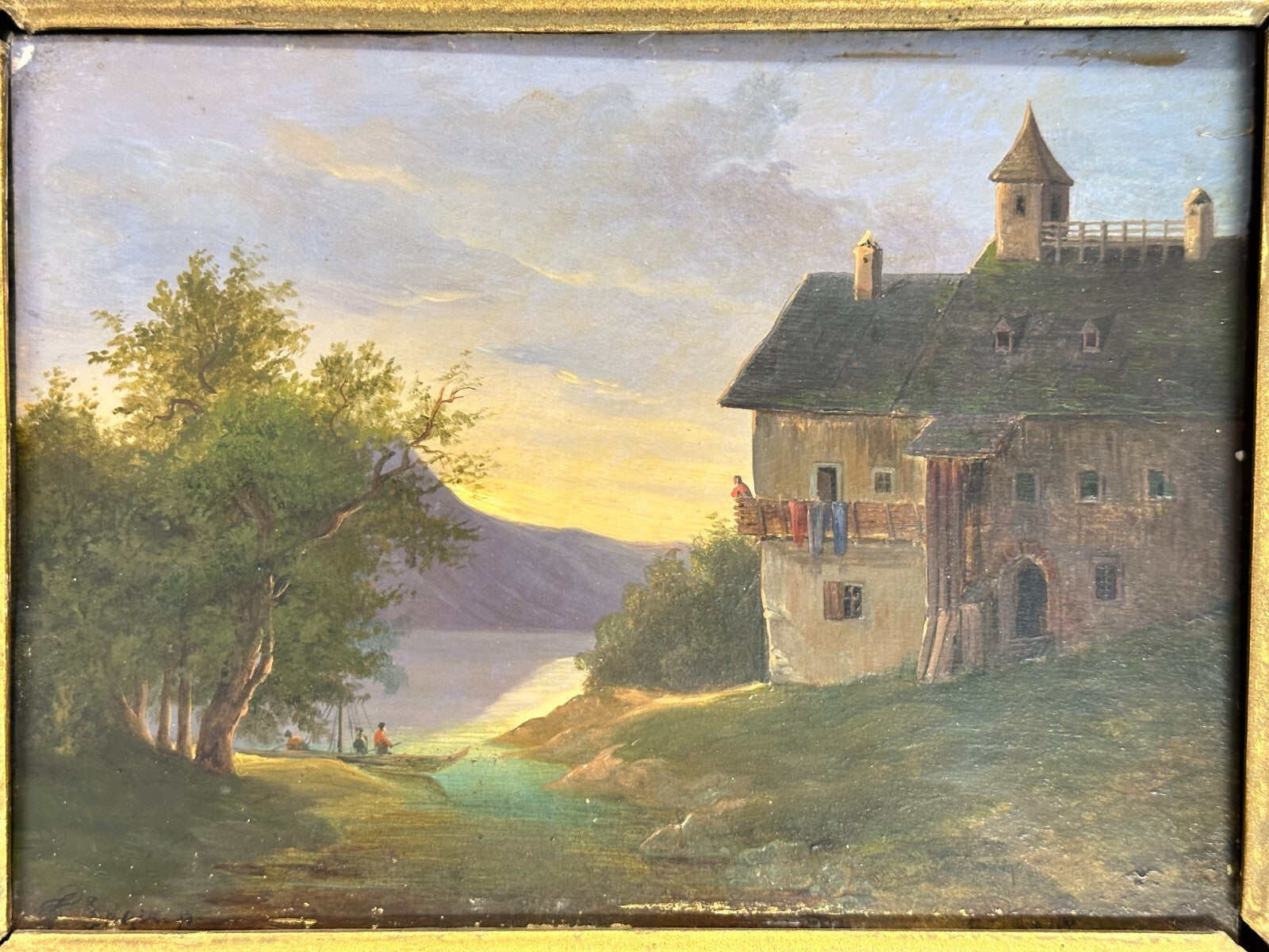Öl auf auf Holz - Franz Sager 1821-ca. 1891 - Blick auf den Hallstättersee 18472