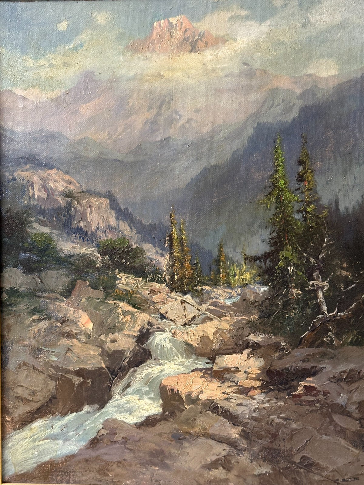 Öl auf auf Leinwand - Saastal Saaservispa - Johann Joseph Geisser 1824–18941