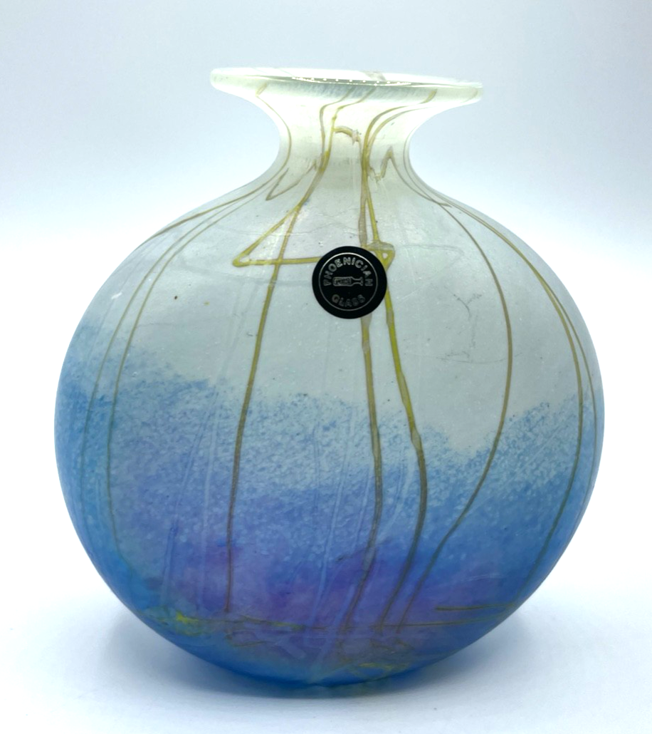 Aparte Phoenician Glass signierte Glaskunst Vase Malta 1988 P.C. H 13,5 B 12 cm9