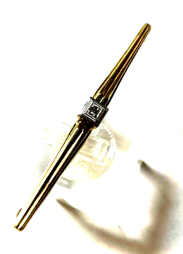Klassische 585 Gold 14 K Brosche Stabbrosche mit Brillant in WG 0,05 ct gepflegt2