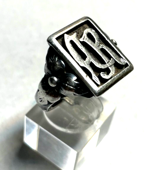 Antik 800 Silber Herrenring Ring Siegelring Onyx Initialen AR o RA RG 61 Ø 19,52
