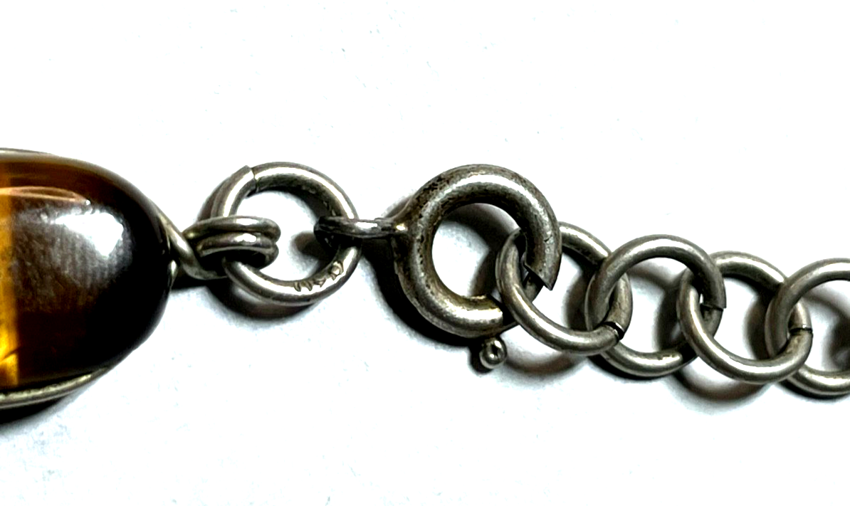 Vintage 835 Silber Armband mit Tigerauge  Handarbeit gepflegt L 19,5 - 20 B 1 cm3