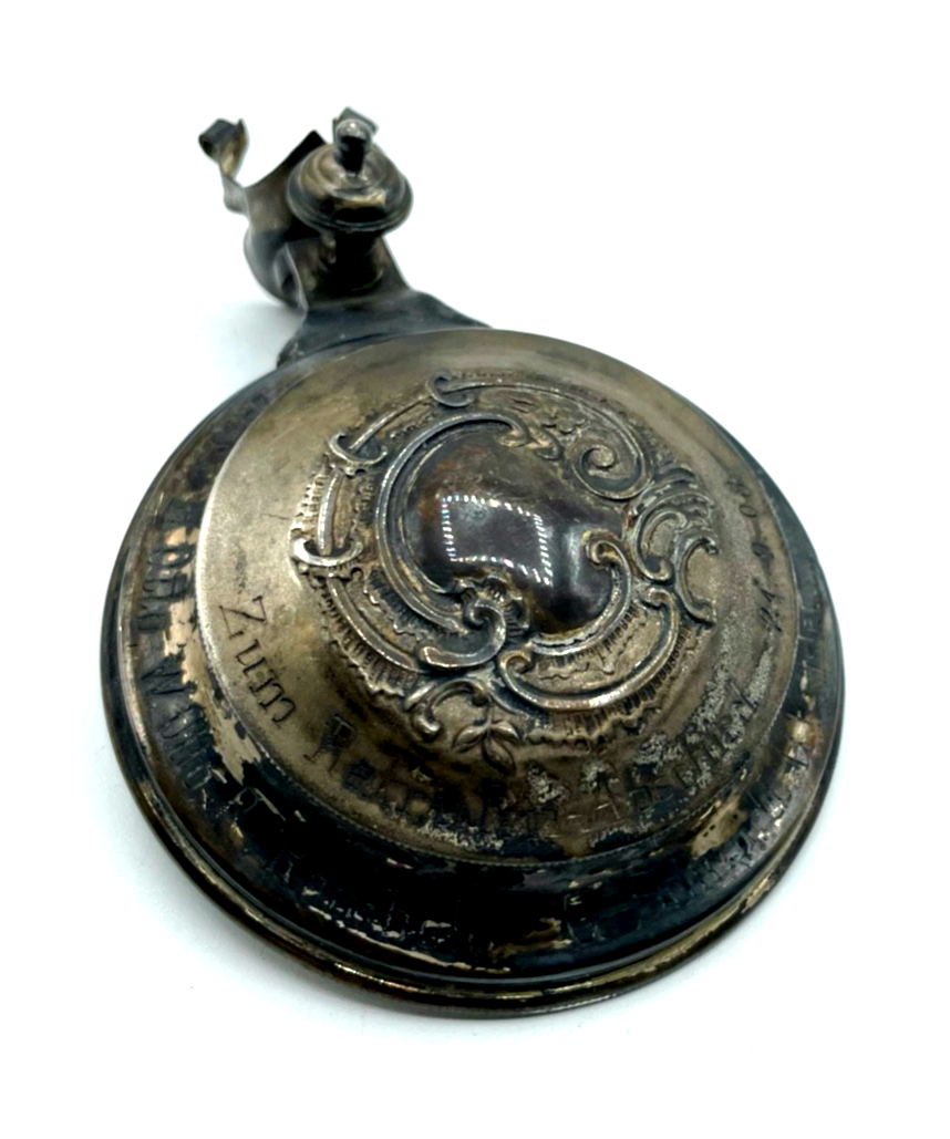 Antik loser echt Silber Deckel für Bierkrug um 1900 zum Rekruten Abschied 19081