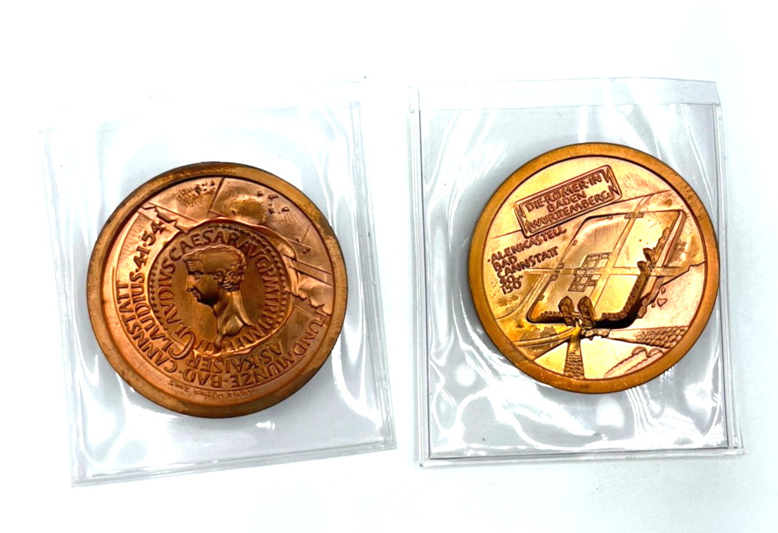 2x vintage Kupfer Münze Cannstadt Römer Kaiser Claudius Fund Gedenk Prägung Ø 481