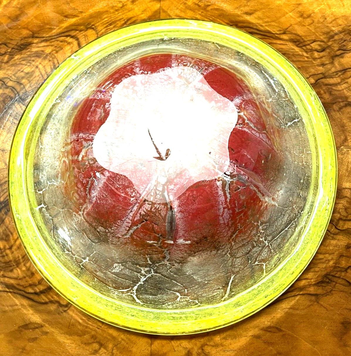 Antik IKORA Glas WMF Uranglas Schale 1A Zustand Ø 32 cm intensiv rot + neongelb8