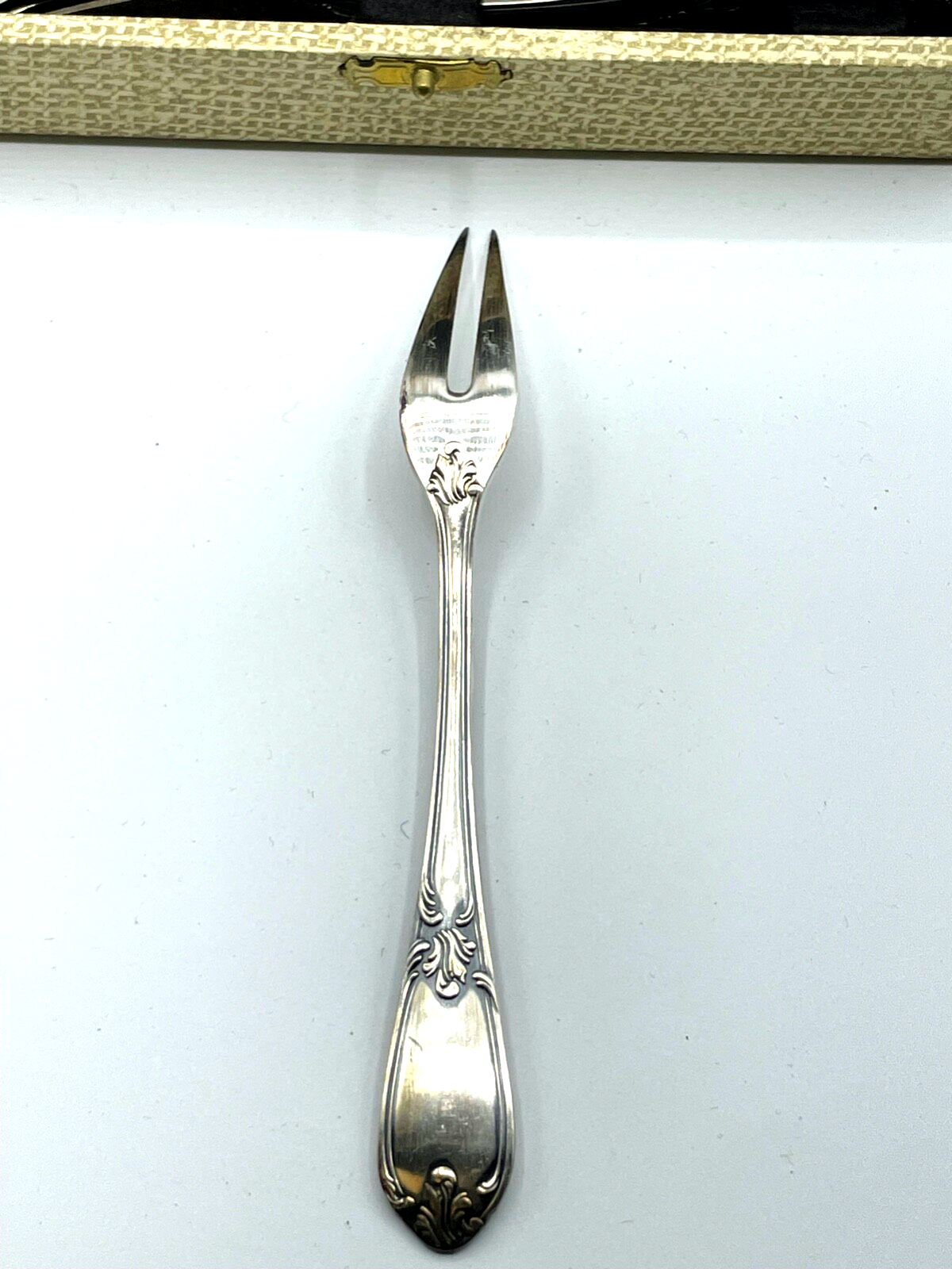 Antik 12 x Cocktail oder Dessert Gabel Brionett François orig. Etui versilbert7
