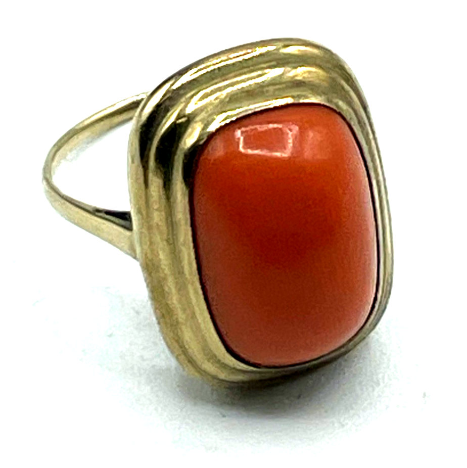 20er Jahre 585 Gold 14 K antik Ring Lachskoralle Koralle Cabochon RG 51 Ø 16 mm8