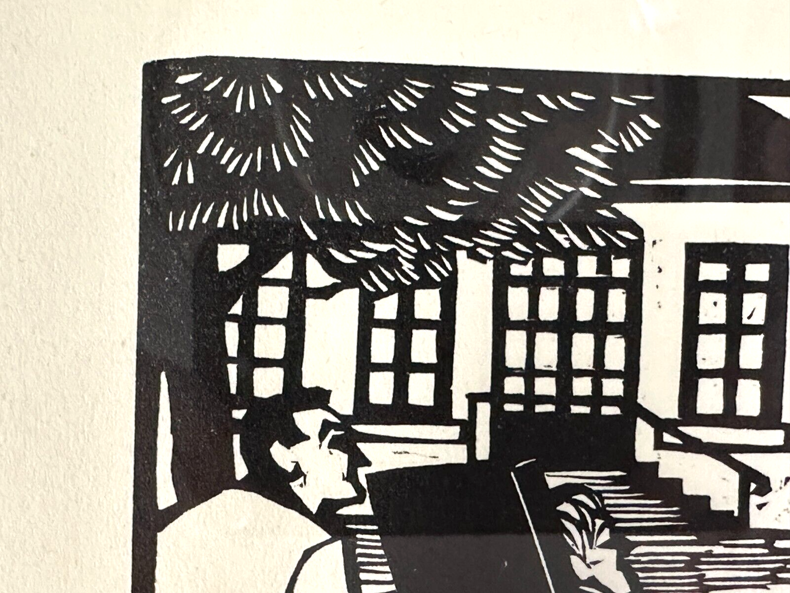 Conrad Felixmüller - Holzschnitt Woodcut - 'Krankenhaus im Garten' 1949 - Sign.2
