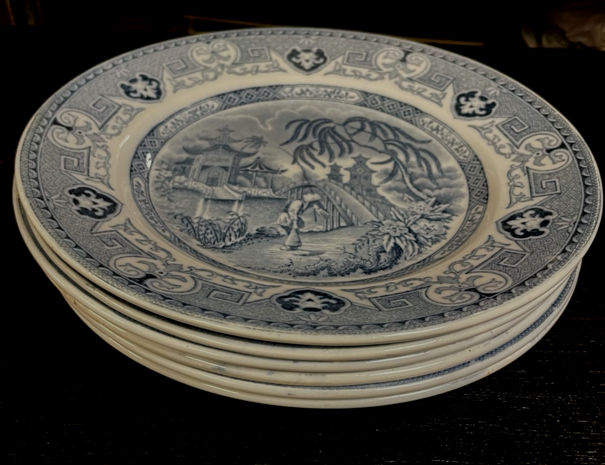 Antik blaue Yeddo U&C Sarreguemines Teller Speiseteller Ø 24 cm 6 Stück gepfl.7