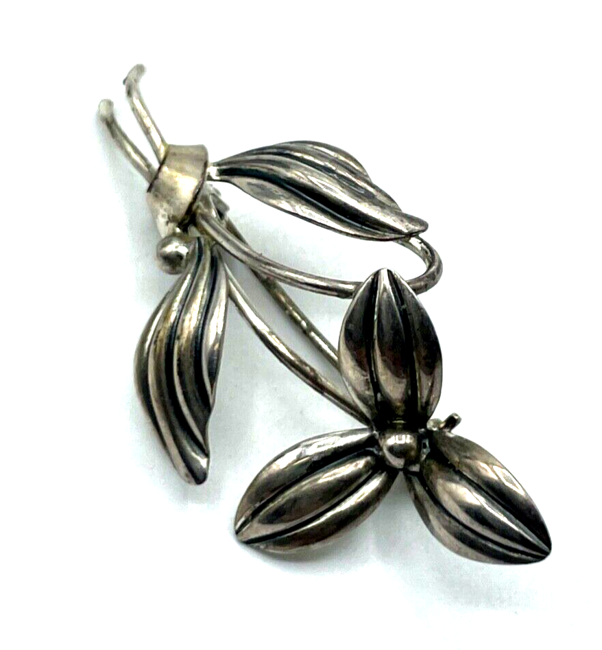 Vintage TEKA 835 Silber Brosche Retro Anstecknadel Blume Veilchen Handarbeit2