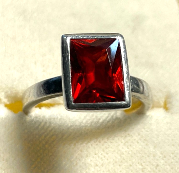 LUMANI moderner solider 925 Silber Ring orange-rot Farbstein Ø 17 mm RG 540