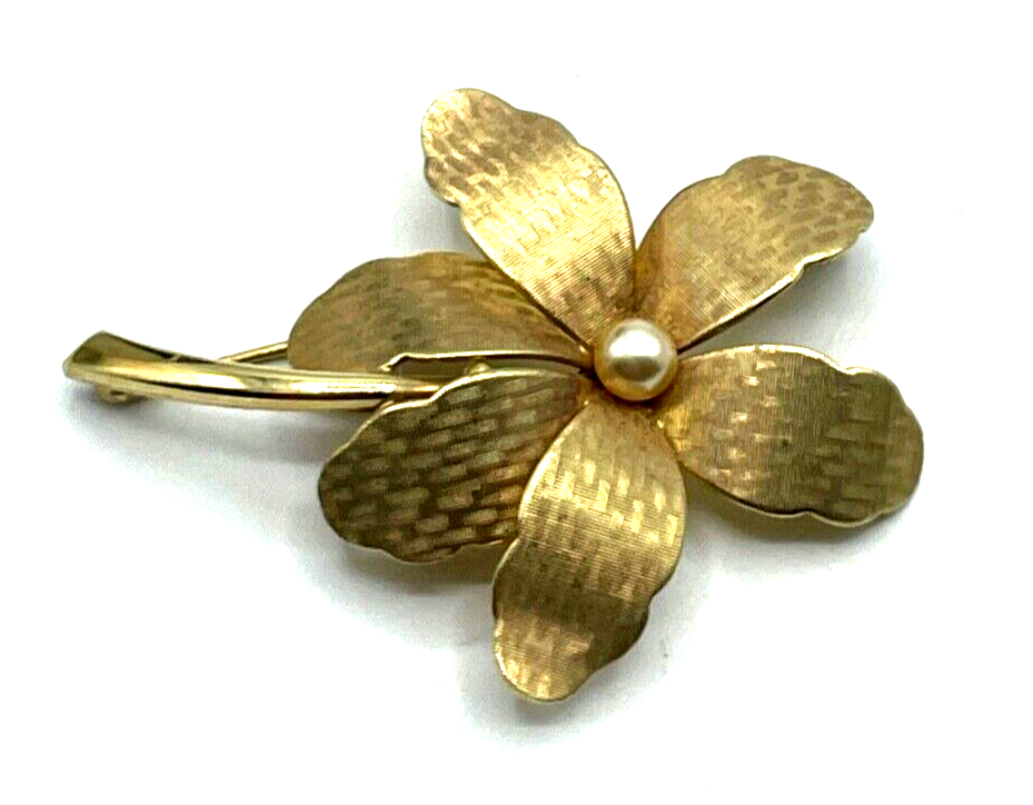 Alte Amerikaner Golddouble Brosche sehr schöne Arbeit Anstecknadel elegant Blüte0