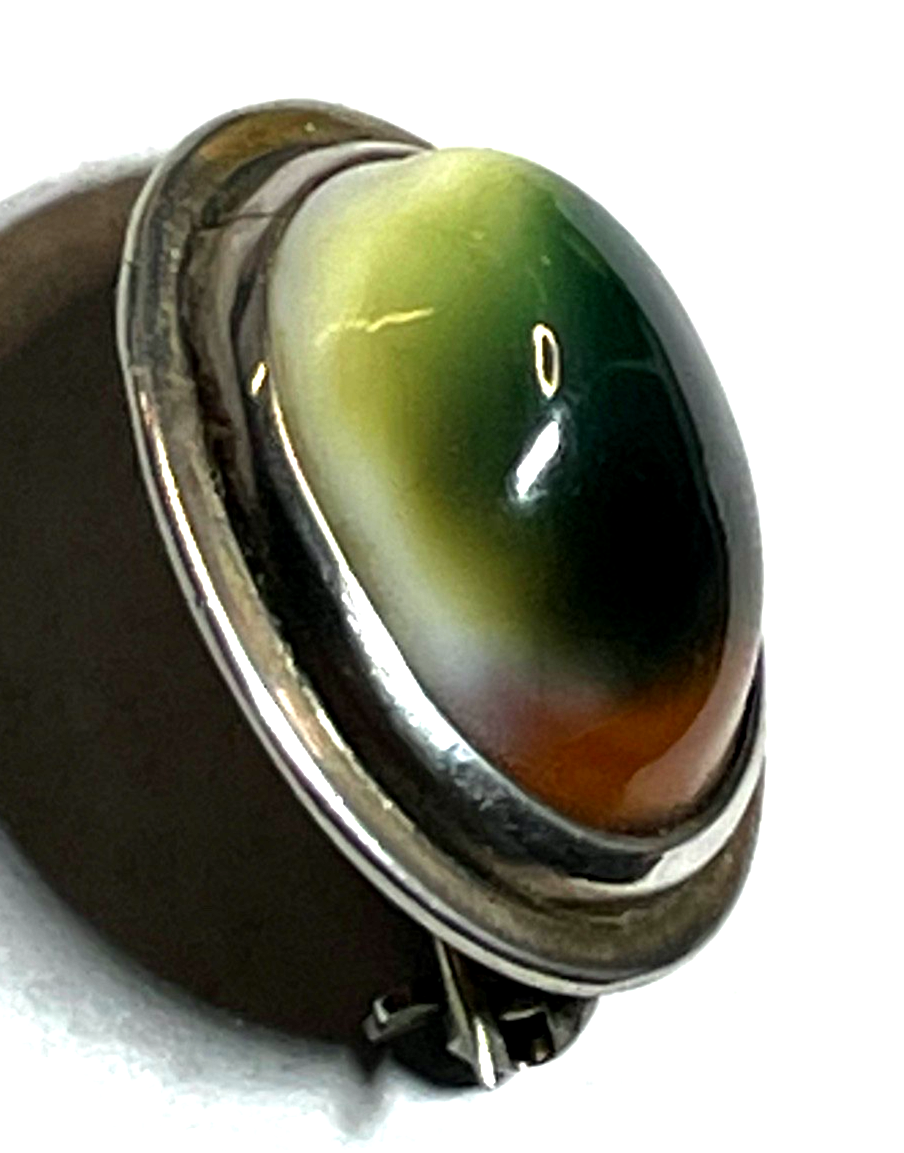 Vintage Rarität Operculum Augenachat Brosche Anstecknadel in Silber Nr. 1 gepfl.6