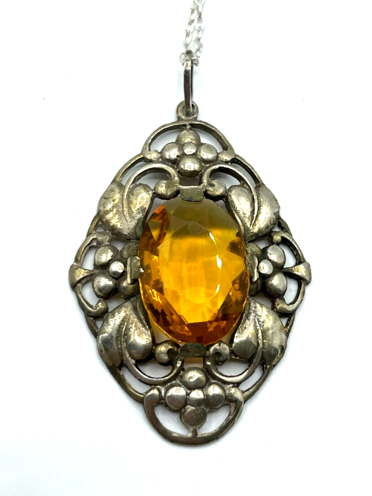 Antik romantischer Silber Anhänger 30er J Farbstein feine Silber Gliederkette2