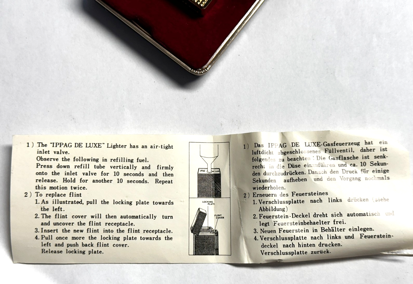 IPPAG De Luxe Feuerzeug - Gasfeuerzeug in original Etui - Anleitung - 70er Jahre2