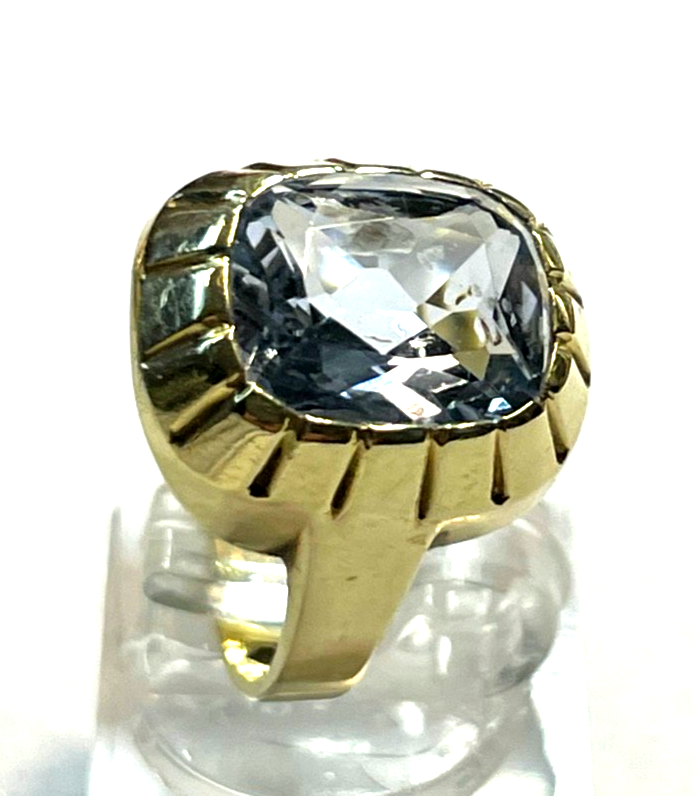 Massiver 585 Gold 14 K Ring Aquamarin Kissen Ø 17,5 mm RG 55 Juwelier sehr gepfl1