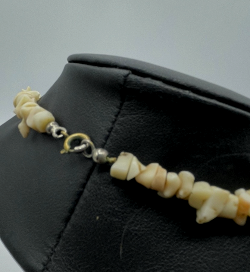 Vintage weiße Koralle Set Halskette + Armband 2-reihig 50er Jahre Splitterkette4