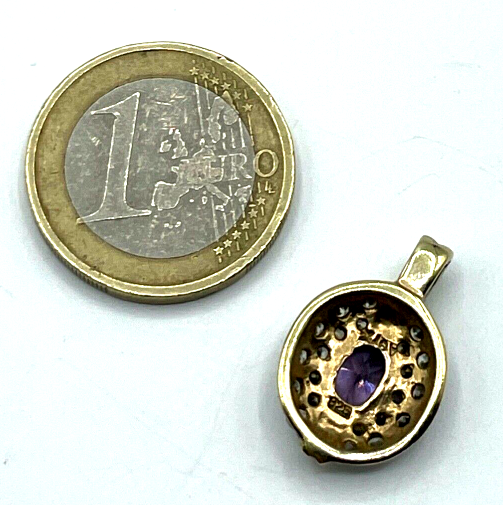 925 Silber vergoldet graziler klassischer Anhänger Amethyst Zirkonia sehr gepfl.6