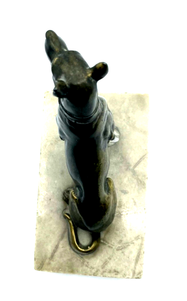 Antik Metall Hund Figur auf Alabaster Sockel aparte Hundeplastik Tierplastik5