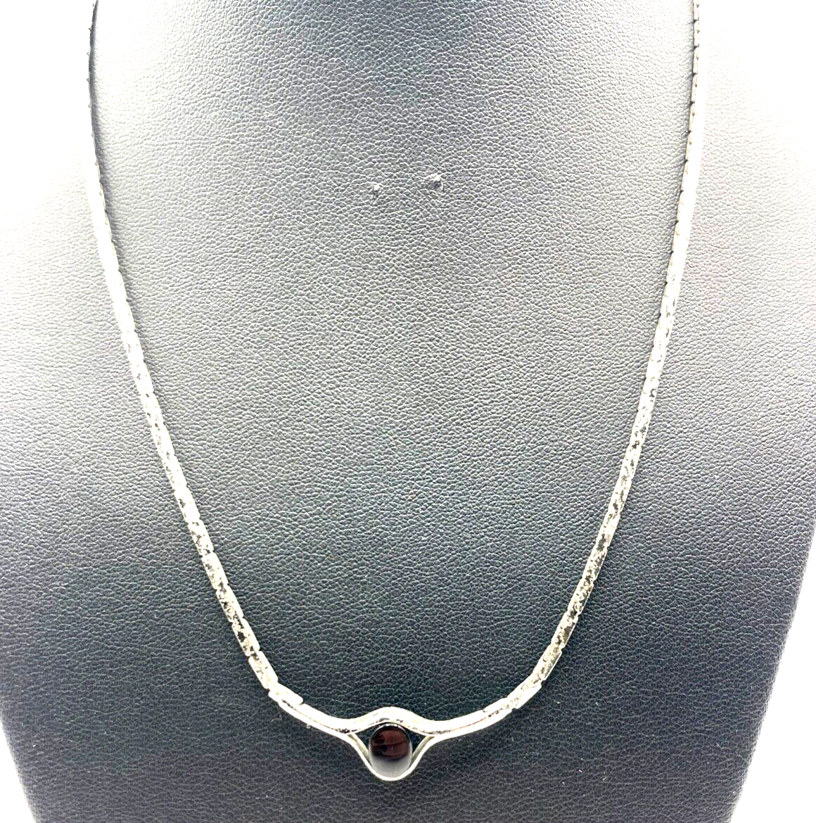 Vintage TEKA Design 925 Silber Kette Sterling Collier 70er J mit Onyx gepfl.3