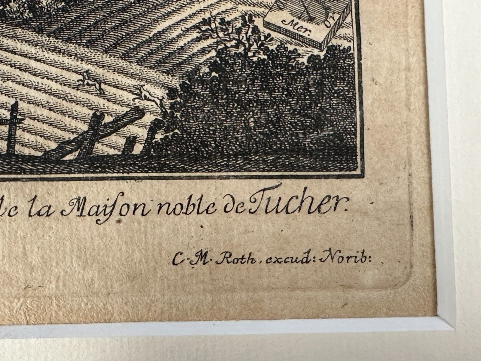 Behringersdorf Tucherschen - Kupferstich 1759 - gerahmt Passepartout hinter Glas4
