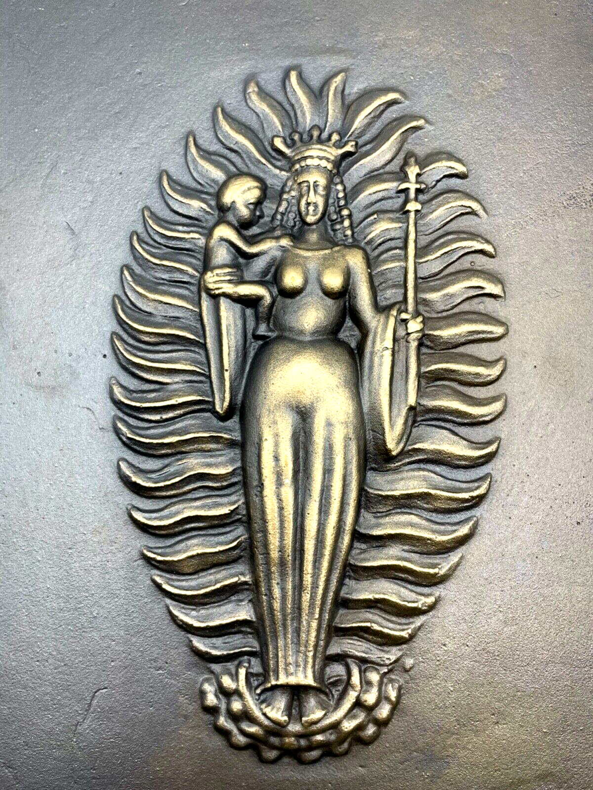 Attraktive Künstler Bronze Relief Tafel Maria Jesuskind Bronzetafel 26,5 x 22 cm1