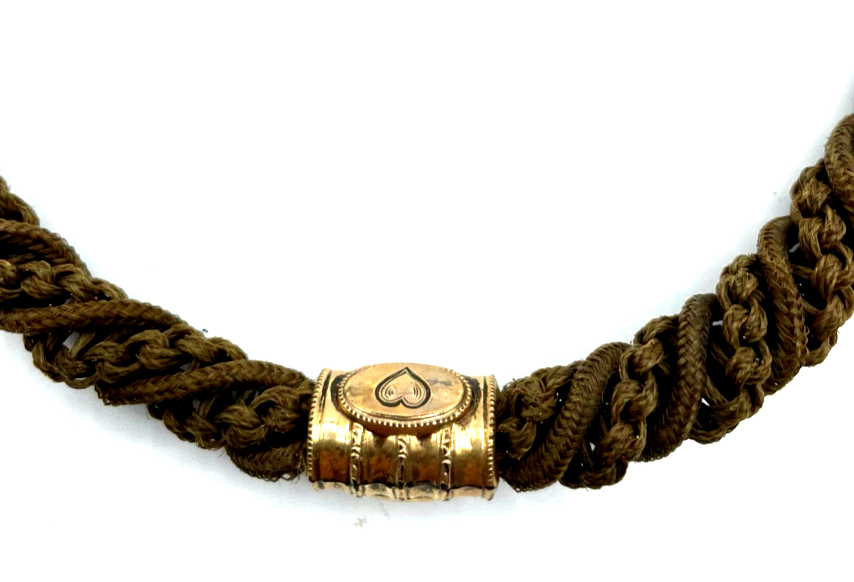 Antik Biedermeier Haarkette Uhrkette Taschenuhrkette Motiv Pferd Dubleegold gepf4