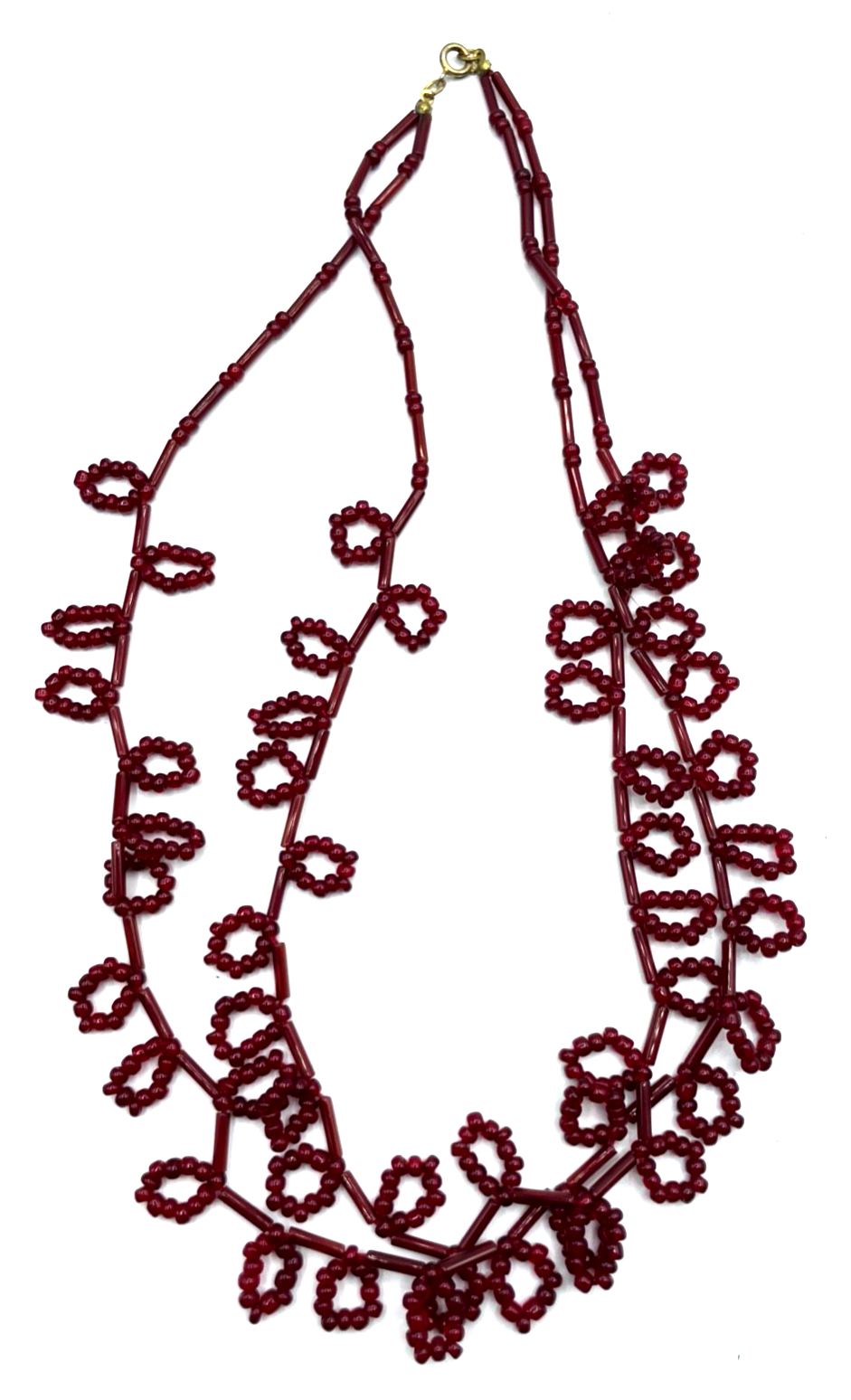 Vintage mid-century Halskette Handarbeit Granat rote Glasperlen Collier Topzust2