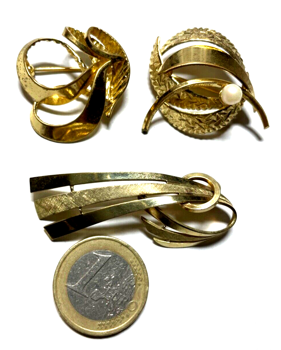 3 x vintage elegante amerikaner Gold Double Brosche Anstecknadel5