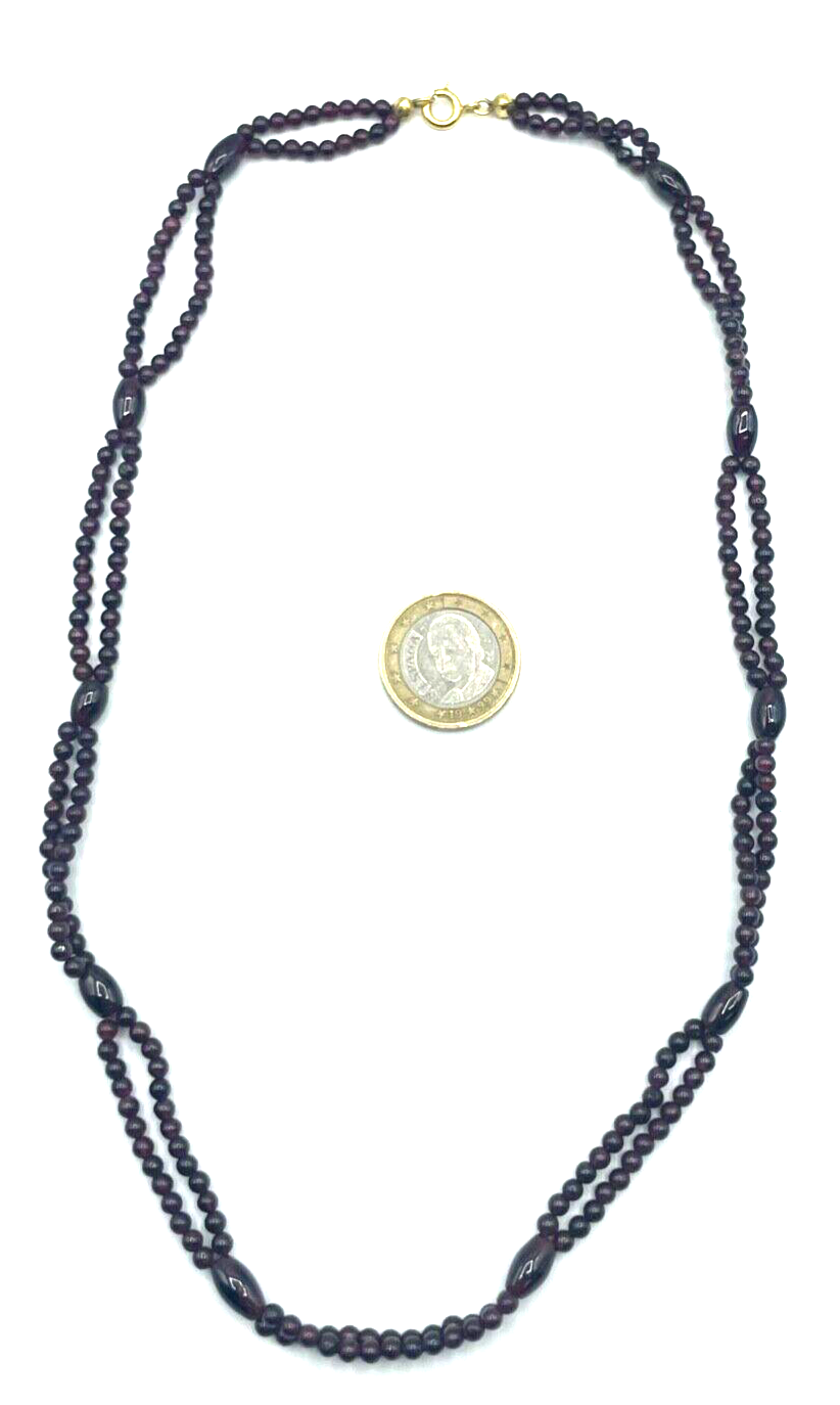 Vintage Granat Kette zweireihig elegant Double Federring L 52 cm B10 mm gepflegt1