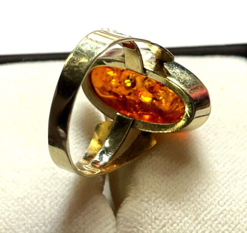 Vintage wunderschöner 333 Gold 8K Ring Bernstein Cabochon Ø 18 mm RG 57 Juwelier8