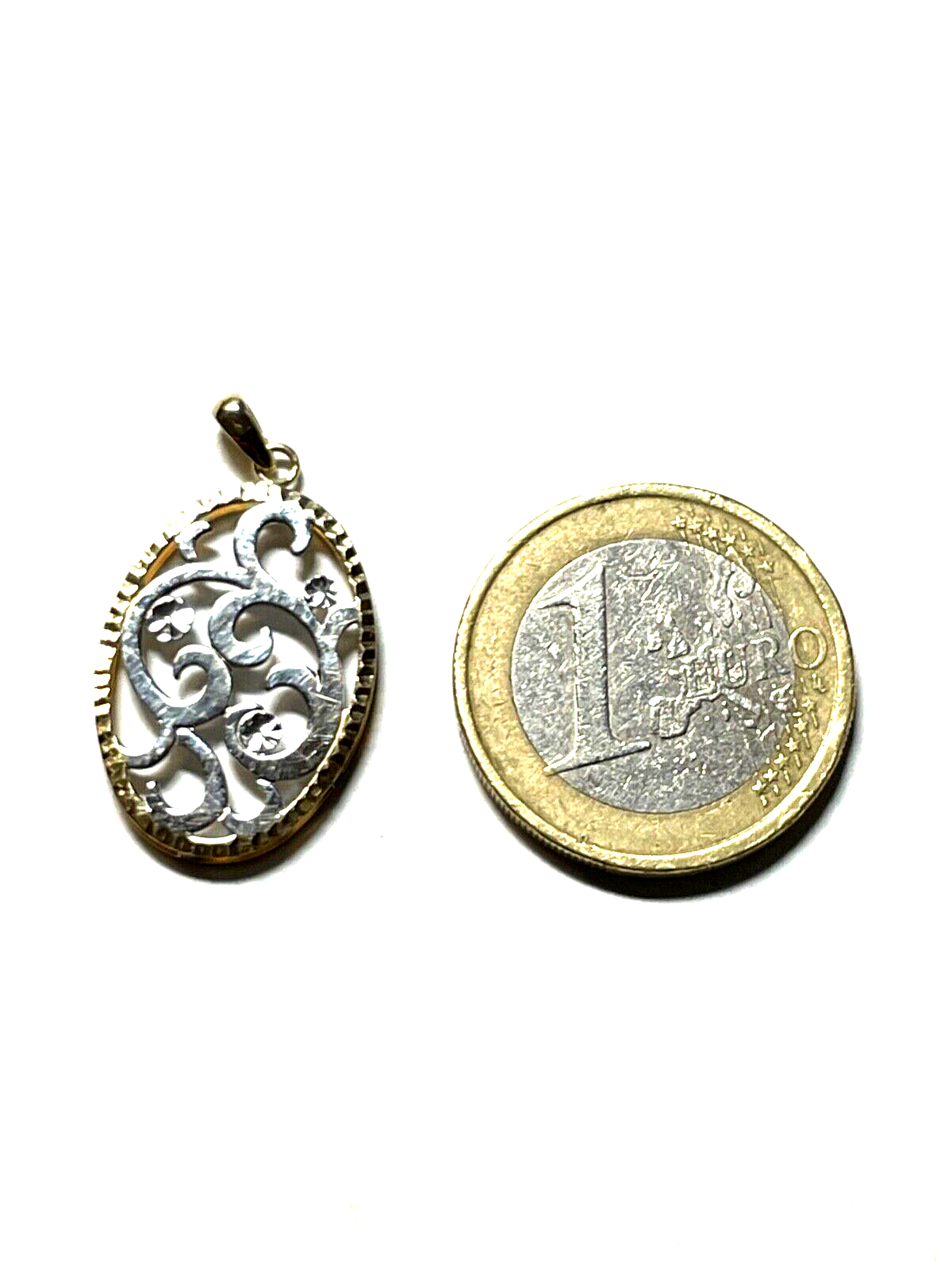 585 Gold 14 K Gelbgold Anhänger Durchbruch Muster bicolor Kettenanhänger gepfl.5