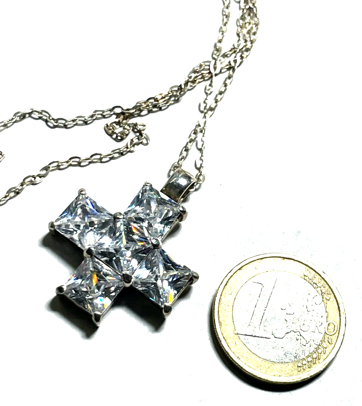 Stattlicher 925 Silber Kreuz Anhänger mit Zirkonia Cubes an 46 cm Silberkette4