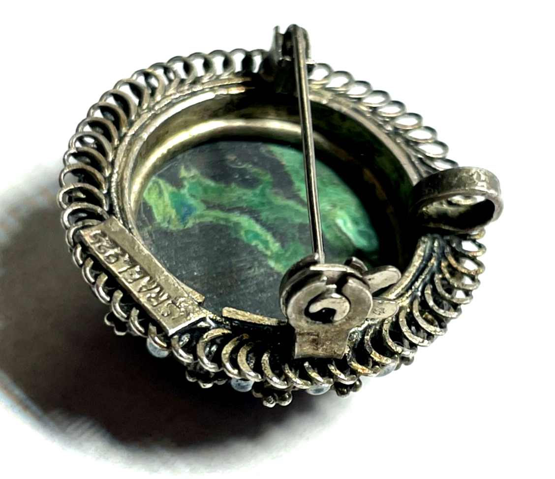 Vintage 925 Sterling Brosche variabler Anhänger mit Eilat Cabochon Handarbeit8