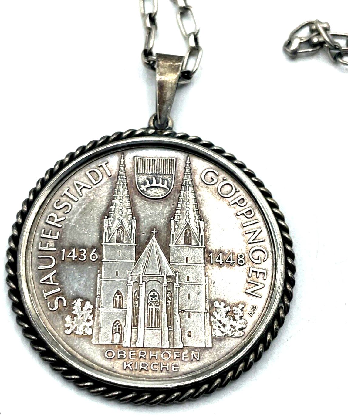 Münzanhänger Silber Göppingen Stauferstadt + 84 cm 835 Silber Gliederkette 43,515
