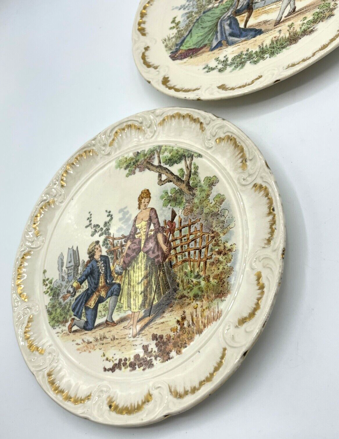 Antik 2 U&C Sarreguemines Keramik Wandteller amouröse Szenerie vor 1900 Ø19,5 cm4