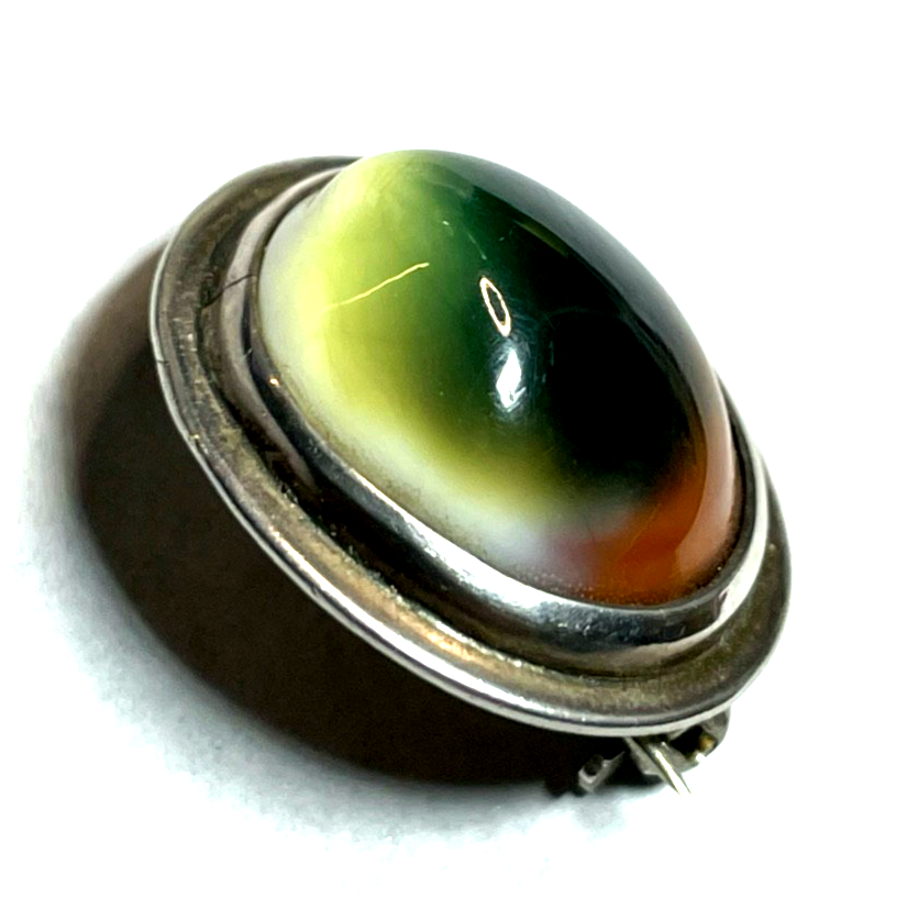 Vintage Rarität Operculum Augenachat Brosche Anstecknadel in Silber Nr. 1 gepfl.0