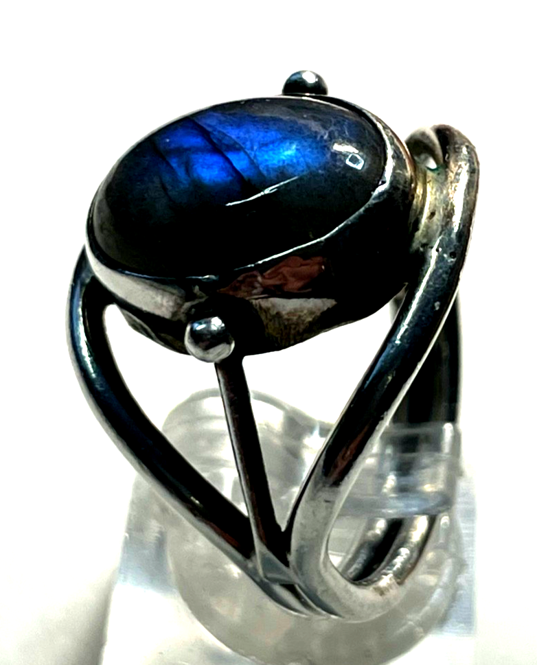 Solider 925 Silber Ring Labradorit Cabochon massiv Ø 20mm RG 63 Handarbeit2