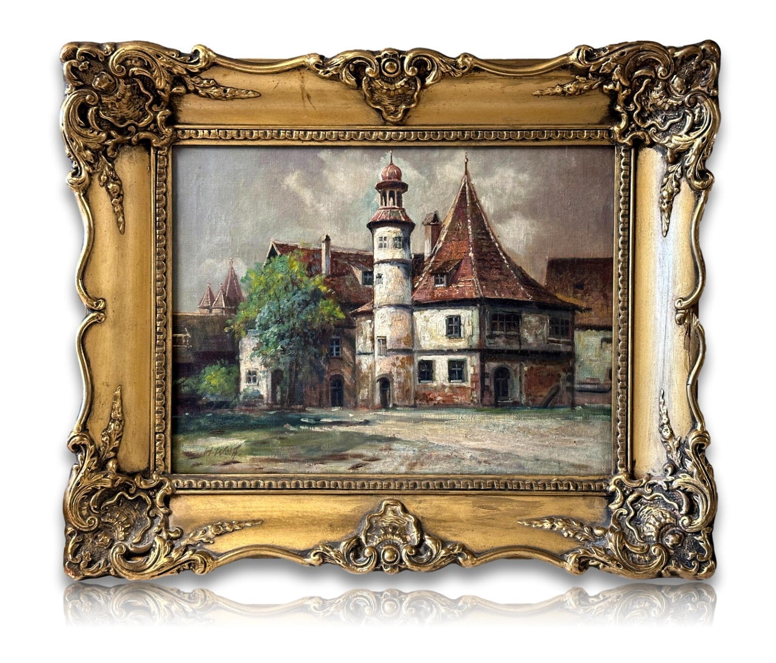 Öl auf Leinwand - Hermann Wolff - Hegereiterhaus Rothenburg a. d. T. - signiert0